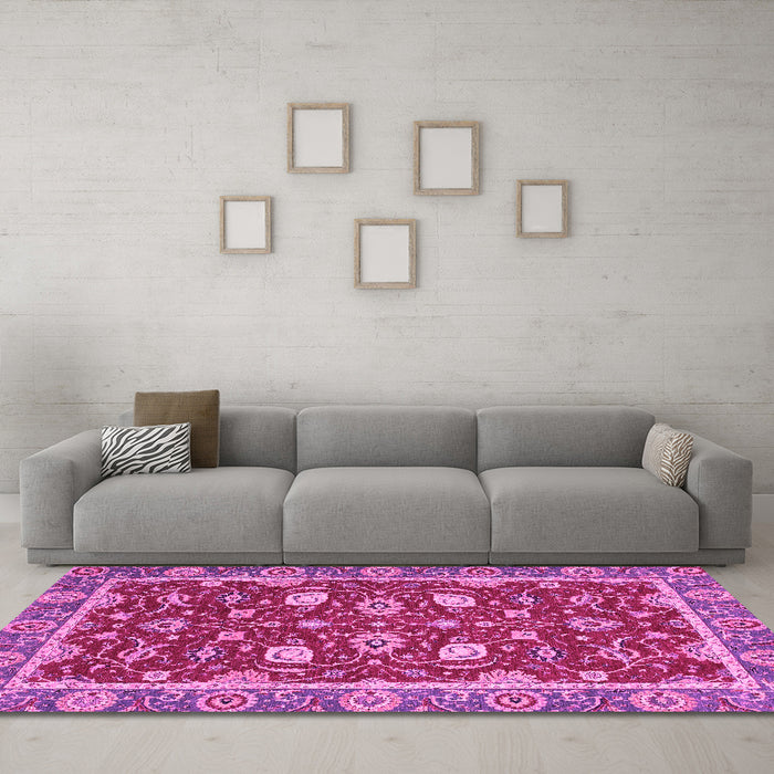 Machine Washable Oriental Pink Modern Rug in a Living Room, wshabs2655pnk