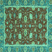 Square Machine Washable Oriental Turquoise Modern Area Rugs, wshabs2655turq