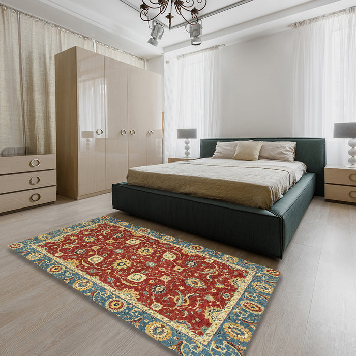Machine Washable Abstract Brass Green Rug in a Bedroom, wshabs2655