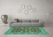 Machine Washable Oriental Turquoise Modern Area Rugs in a Living Room,, wshabs2655turq