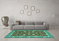 Machine Washable Oriental Turquoise Modern Rug, wshabs2655turq