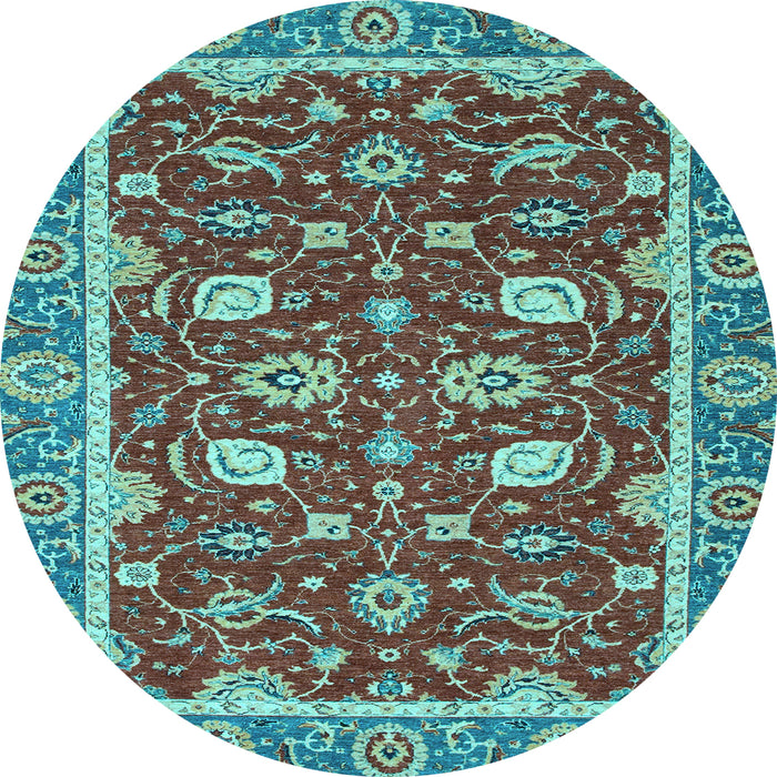 Round Machine Washable Oriental Light Blue Modern Rug, wshabs2655lblu