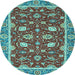 Round Machine Washable Oriental Light Blue Modern Rug, wshabs2655lblu