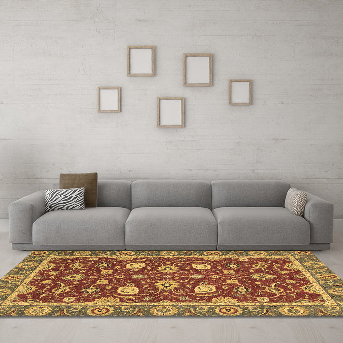 Machine Washable Oriental Brown Modern Rug in a Living Room,, wshabs2655brn