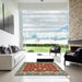 Square Abstract Copper Green Oriental Rug in a Living Room, abs2655