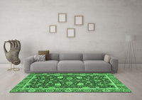 Machine Washable Oriental Emerald Green Modern Rug, wshabs2655emgrn