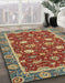 Abstract Copper Green Oriental Rug in Family Room, abs2655