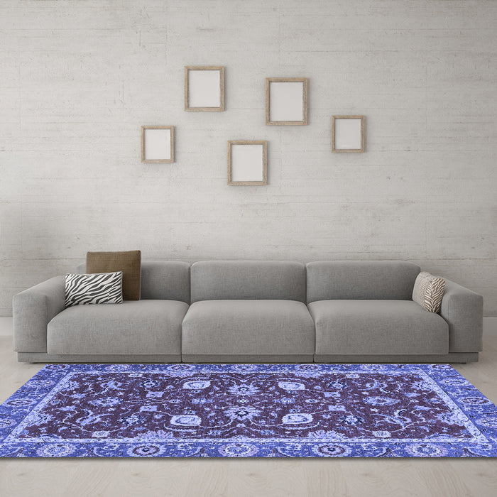 Machine Washable Oriental Blue Modern Rug in a Living Room, wshabs2655blu