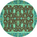 Round Machine Washable Oriental Turquoise Modern Area Rugs, wshabs2655turq