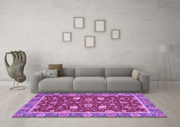 Machine Washable Oriental Purple Modern Area Rugs in a Living Room, wshabs2655pur