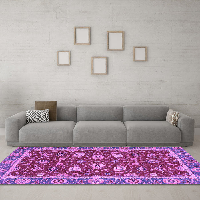Machine Washable Oriental Purple Modern Area Rugs in a Living Room, wshabs2655pur