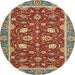 Round Abstract Copper Green Oriental Rug, abs2655