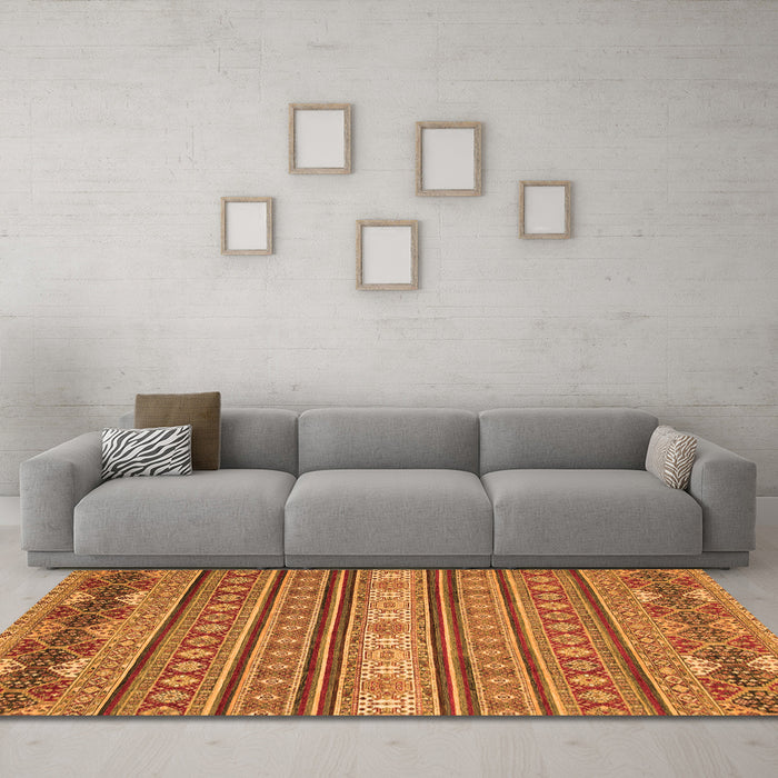 Machine Washable Oriental Orange Modern Area Rugs in a Living Room, wshabs2656org