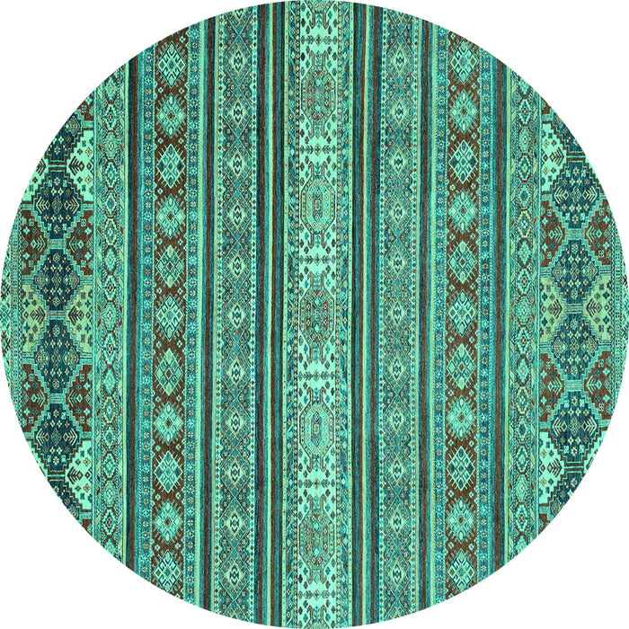 Round Machine Washable Oriental Turquoise Modern Area Rugs, wshabs2656turq