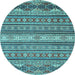 Round Machine Washable Oriental Light Blue Modern Rug, wshabs2656lblu