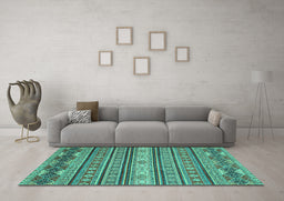 Machine Washable Oriental Turquoise Modern Area Rugs in a Living Room,, wshabs2656turq