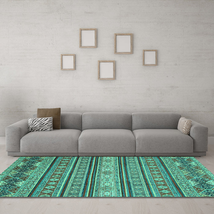 Machine Washable Oriental Turquoise Modern Area Rugs in a Living Room,, wshabs2656turq