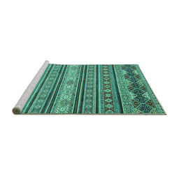 Sideview of Machine Washable Oriental Turquoise Modern Area Rugs, wshabs2656turq