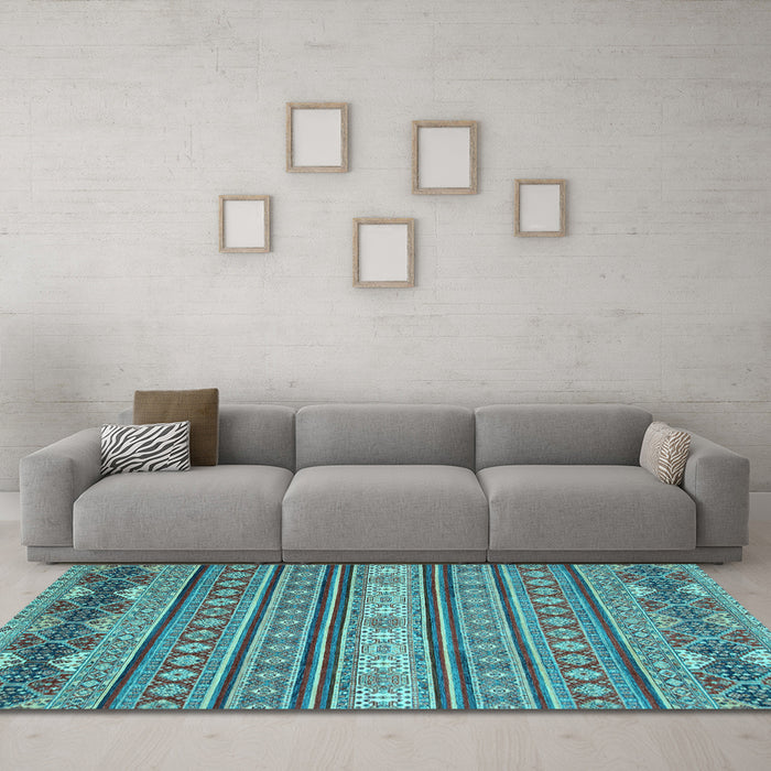 Machine Washable Oriental Light Blue Modern Rug in a Living Room, wshabs2656lblu