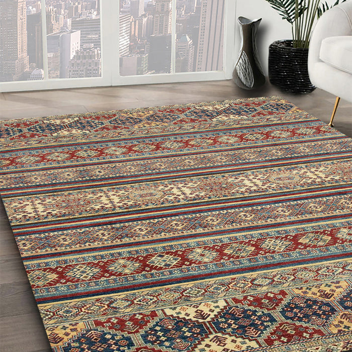 Abstract Chestnut Brown Oriental Rug in Family Room, abs2656