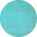 Round Machine Washable Oriental Light Blue Modern Rug, wshabs2657lblu