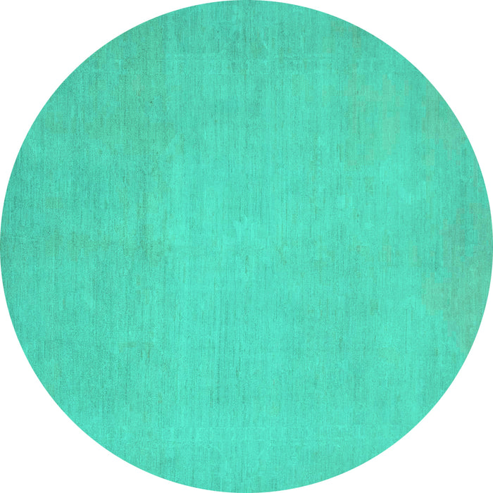 Round Machine Washable Oriental Turquoise Modern Area Rugs, wshabs2657turq