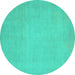 Round Machine Washable Oriental Turquoise Modern Area Rugs, wshabs2657turq