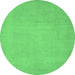 Round Machine Washable Oriental Emerald Green Modern Area Rugs, wshabs2657emgrn