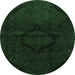 Round Machine Washable Oriental Emerald Green Modern Area Rugs, wshabs2658emgrn