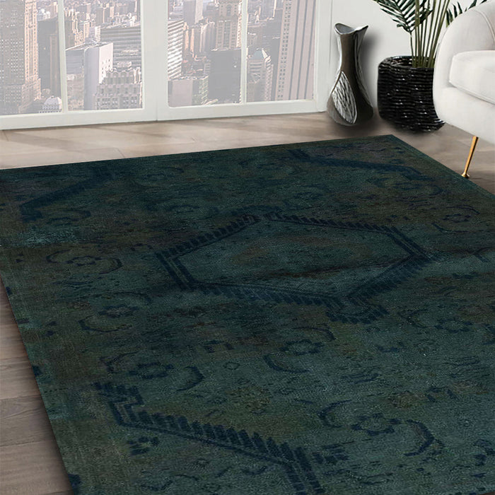Machine Washable Abstract Dark Slate Gray Green Rug in a Family Room, wshabs2658