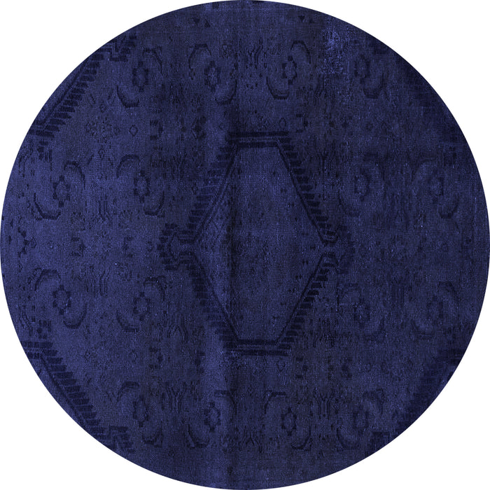 Round Machine Washable Oriental Blue Modern Rug, wshabs2658blu