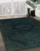 Abstract Dark Slate Gray Green Oriental Rug in Family Room, abs2658