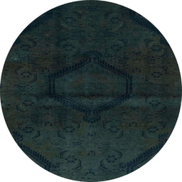 Round Abstract Dark Slate Gray Green Oriental Rug, abs2658