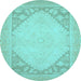 Round Machine Washable Oriental Light Blue Modern Rug, wshabs2659lblu