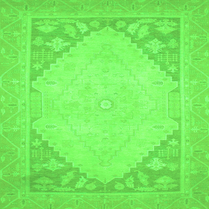 Square Machine Washable Oriental Green Modern Area Rugs, wshabs2659grn