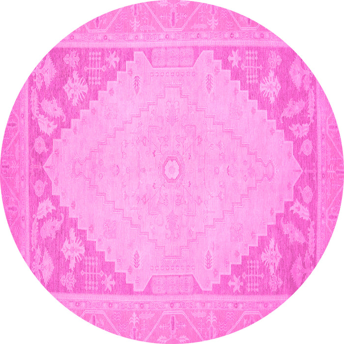 Round Machine Washable Oriental Pink Modern Rug, wshabs2659pnk