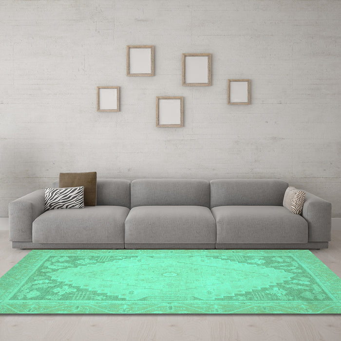 Machine Washable Oriental Turquoise Modern Area Rugs in a Living Room,, wshabs2659turq