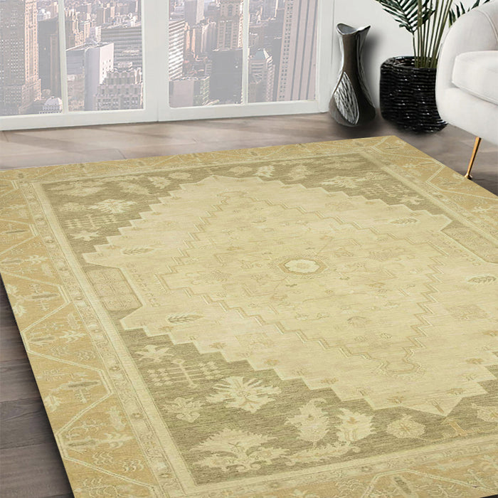Machine Washable Abstract Metallic Gold Rug in a Family Room, wshabs2659