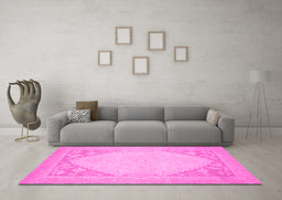 Machine Washable Oriental Pink Modern Rug in a Living Room, wshabs2659pnk