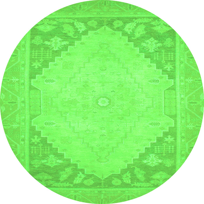 Round Machine Washable Oriental Green Modern Area Rugs, wshabs2659grn