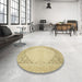 Round Machine Washable Abstract Metallic Gold Rug in a Office, wshabs2659