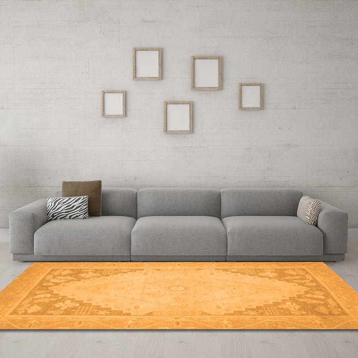 Machine Washable Oriental Orange Modern Area Rugs in a Living Room, wshabs2659org