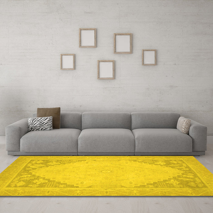 Machine Washable Oriental Yellow Modern Rug in a Living Room, wshabs2659yw