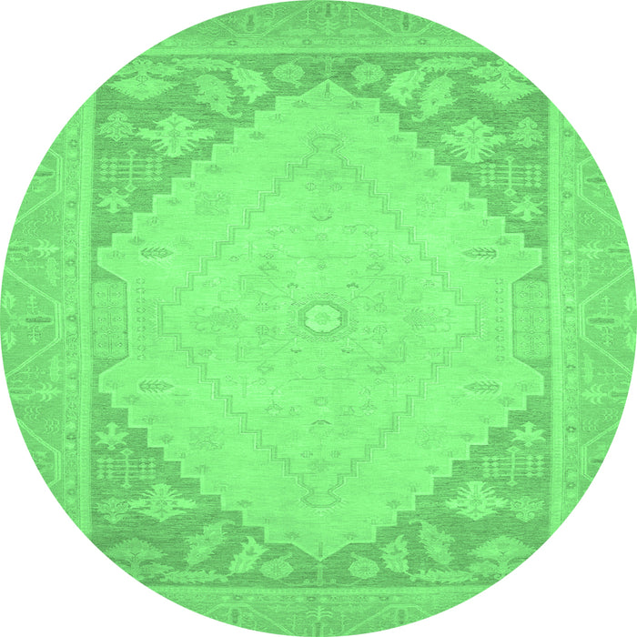 Round Machine Washable Oriental Emerald Green Modern Area Rugs, wshabs2659emgrn