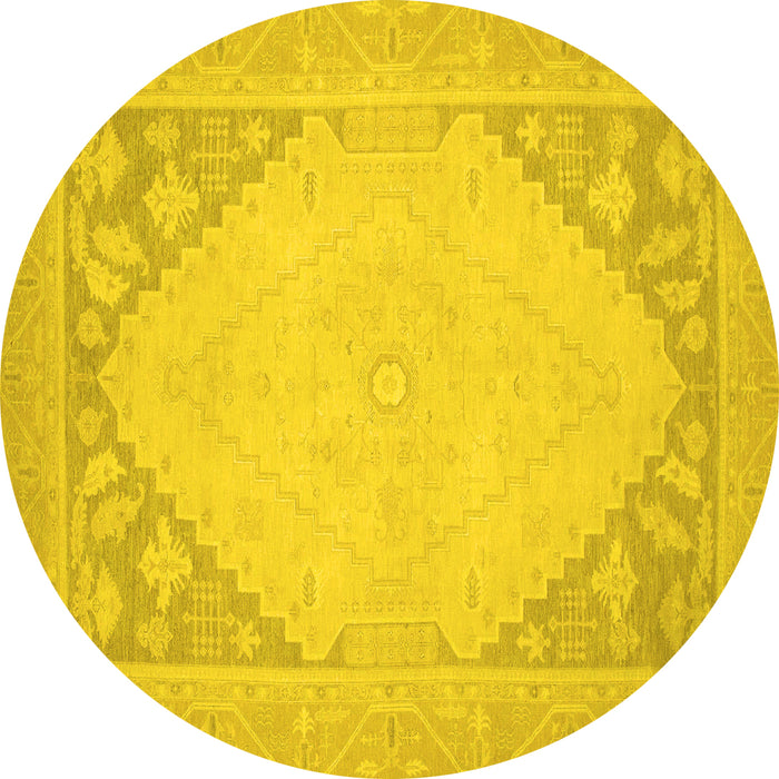 Round Machine Washable Oriental Yellow Modern Rug, wshabs2659yw
