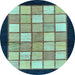 Round Machine Washable Oriental Light Blue Modern Rug, wshabs265lblu