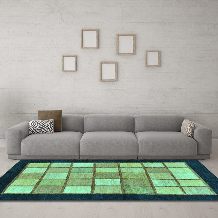 Machine Washable Oriental Turquoise Modern Area Rugs in a Living Room,, wshabs265turq