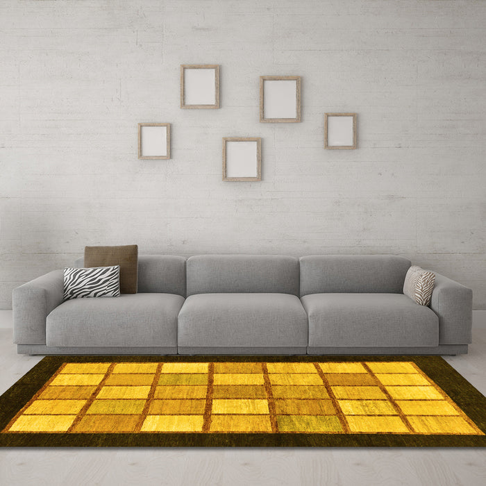 Machine Washable Oriental Yellow Modern Rug in a Living Room, wshabs265yw