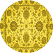 Round Machine Washable Oriental Yellow Modern Rug, wshabs2660yw