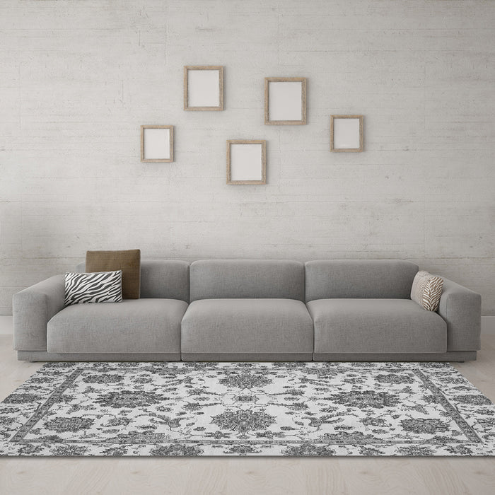 Machine Washable Oriental Gray Modern Rug in a Living Room,, wshabs2660gry